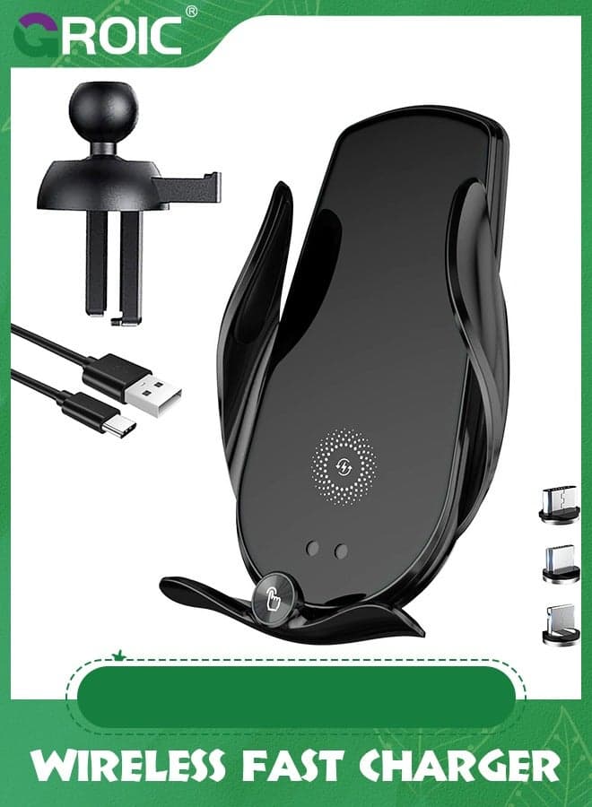 Wireless Car Charger,15W Fast Charging, Phone Holder Mount, Auto Clamping, Phone Mount Phone Holder for iPhone 15 14 13 12 11, Samsung Galaxy S23+ S22, etc