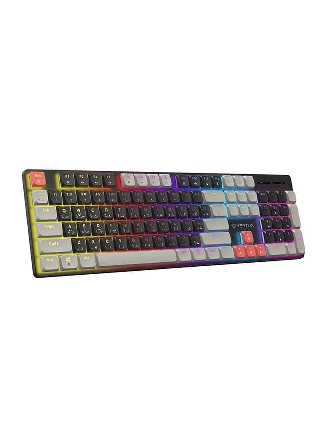 StealthKey Full-Size Mechanical Keyboard for Gamers With 17 LED Rainbow Modes, Low-Profile Dust-Proof Keys, Multimedia Function Keys, 26 Anti-Ghost Keys, English/Arabic