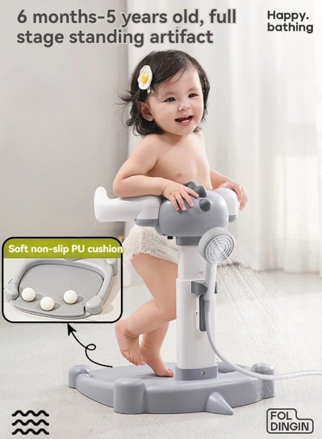 Baby Shower Stand, Adjustable Height Baby Shower Stand with Anti-Slip Base, Bath Shower Standing Support Baby Bath Stand, Smart Water Flow Hug Tower Bath Shower Standing, Portable, Soft cushion