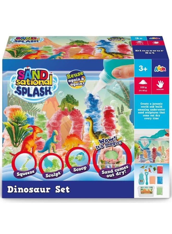 Sandsational Splash Dinosaur Themed Set | Sand Creation | Super-soft Sand | Modelling Sand | Creative Fun Ideas | Develops Sensory Skills | Entertaining Toy | Stress Relief Toys for Kids