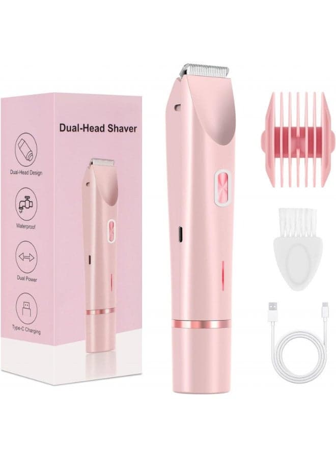Portable Dual-Head Women's Shaver — USB-C Rechargeable, Waterproof Design, Gentle on Skin | Crafted for Modern Women (Pink)