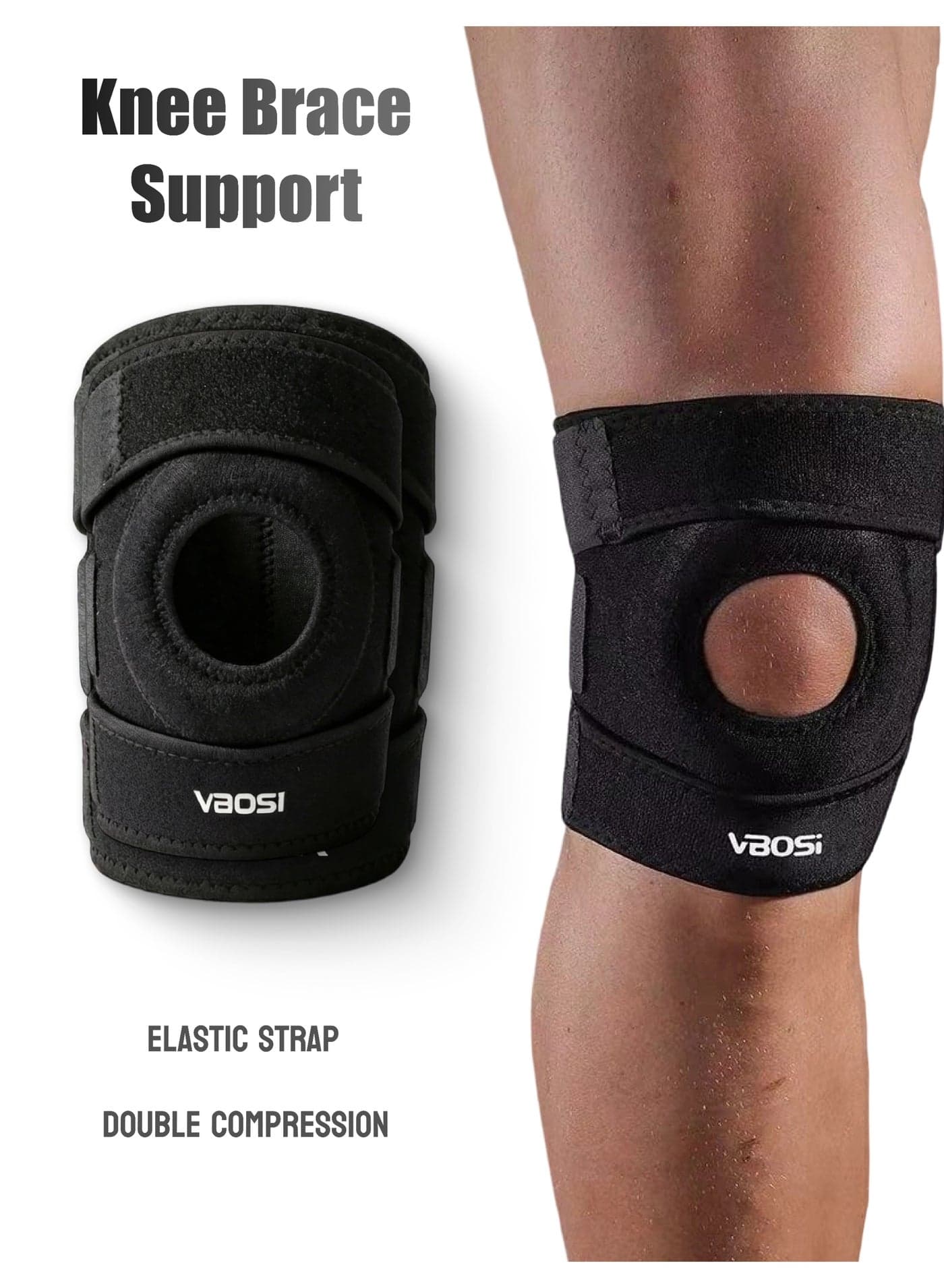 Knee Brace Support, with Dual Adjustable Compression Straps, for Patella Support, Meniscus and Ligament Protection, Made of Breathable Neoprene for Running, Basketball, and Cycling (for Men & Women)