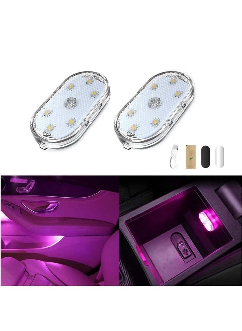 Car LED Lights, Interior Portable Small Incar LED Touch Lights with 6 Bright LED Lamp Beads, USB Rechargeable Lighting Light Car Emergency Light (Purple Light)