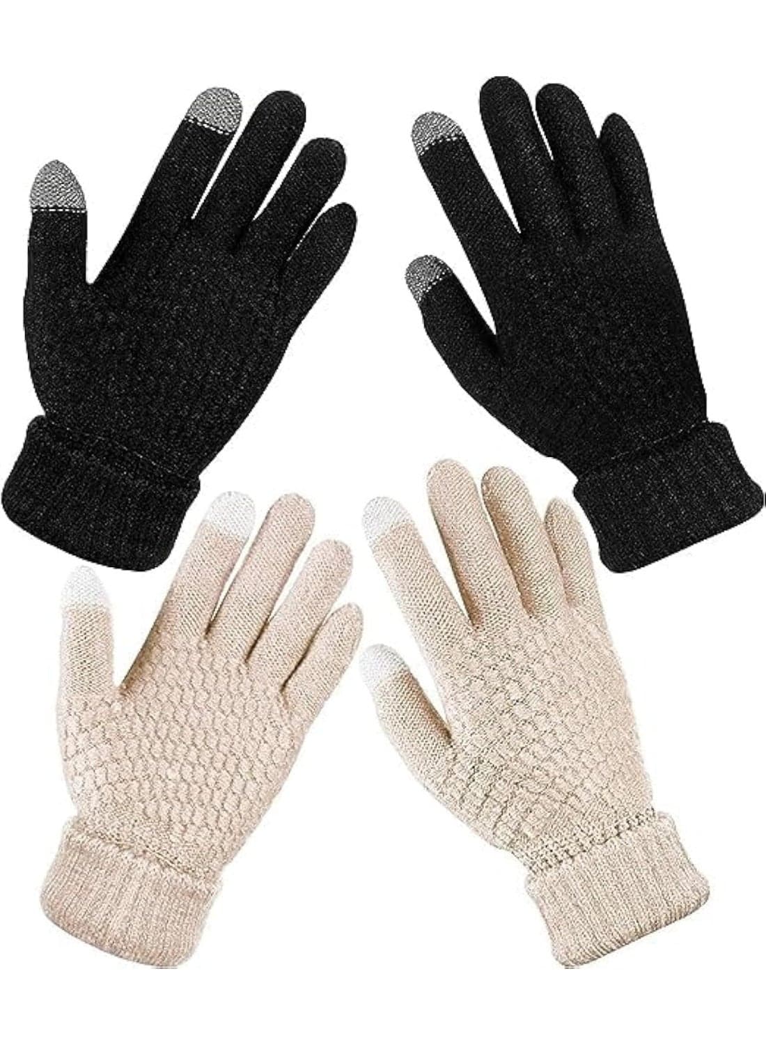 Women's Winter Touch Screen Cycling Gloves with Warm Velvet Lining Knitted Gloves with Loose Cuffs
