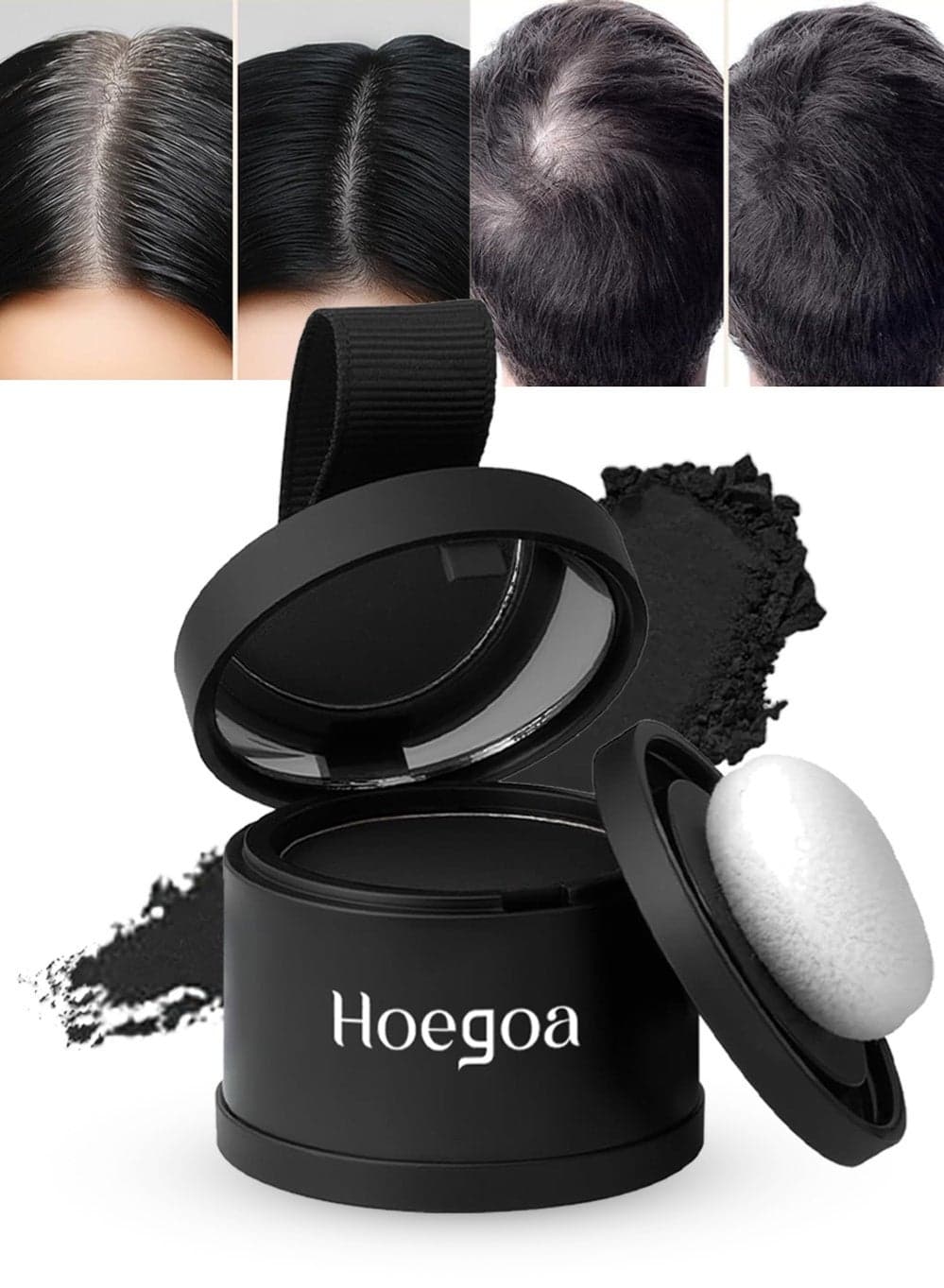 Root Touch Up Powder Hairline Shadow for Thinning Hair - Instant Coverage Gray Root Concealer with Nourishing Charcoal & Vitamin E, Water Resistant Hair Volume Enhancer for Women & Men, Black 4g