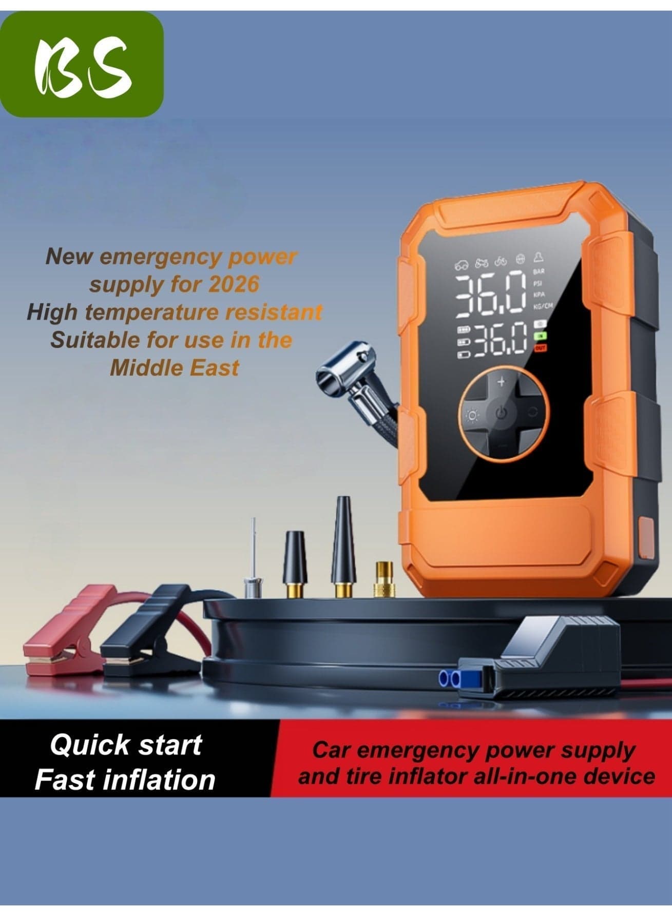 Portable Car Jump Starter 2500A Peak 20000mAh 12V Battery Booster | Up to 8.0L Petrol & 6.5L Diesel | LED Digital Display, SOS Flashlight, Smart Safety Clamps, Power Bank & Storage Case