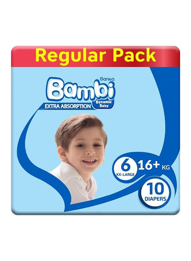 Baby Diapers, Size 6, 16+ Kg, 10 Count - XX Large, Regular Pack, Now Thinner And More Absorbent