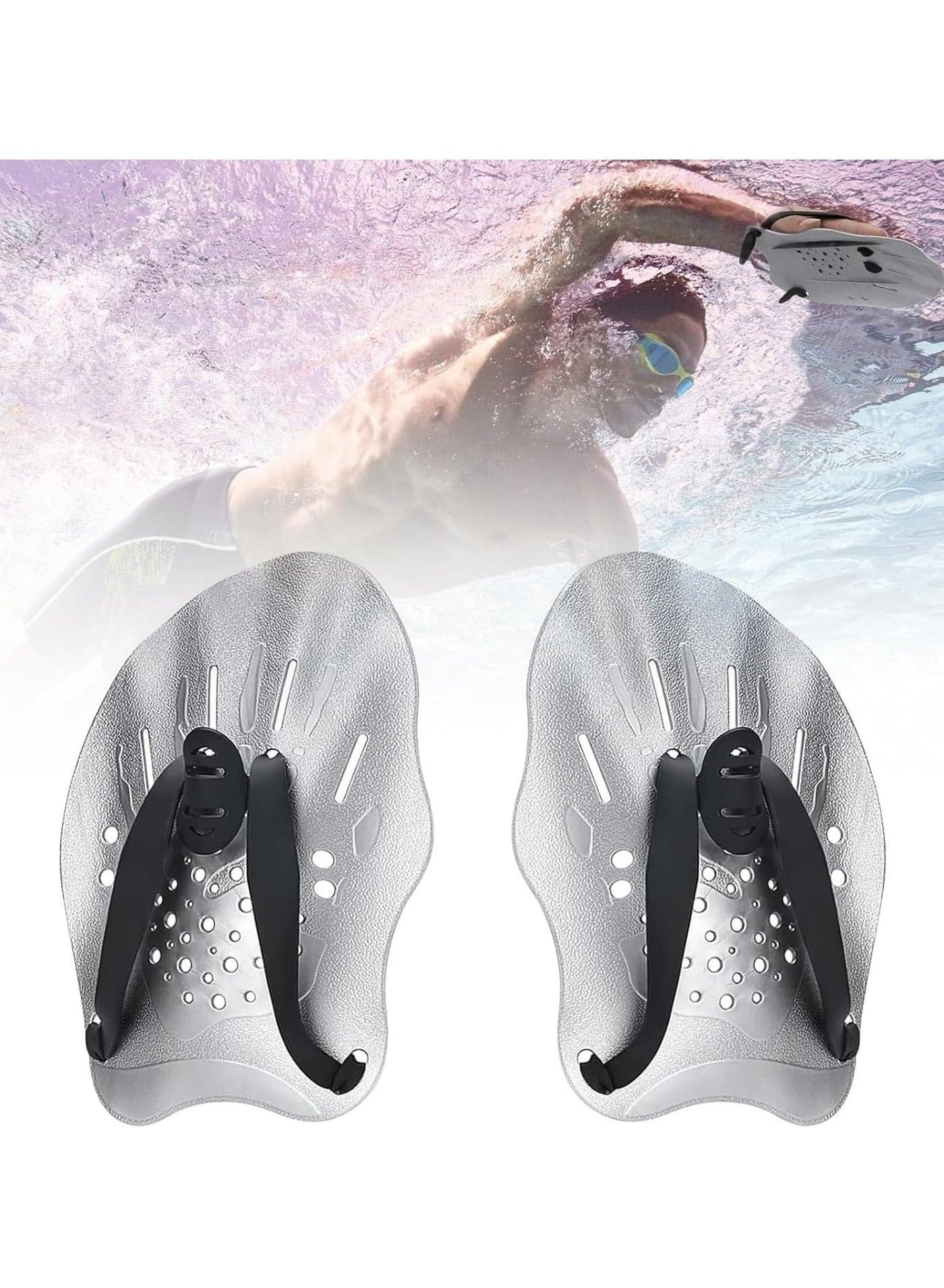 Swimming Paddles for Hands, Swimming Training Hand Paddles with Adjustable Straps, Swim Paddles for Adult Children Unisex Professional Swimming Accessories - 1 Pair