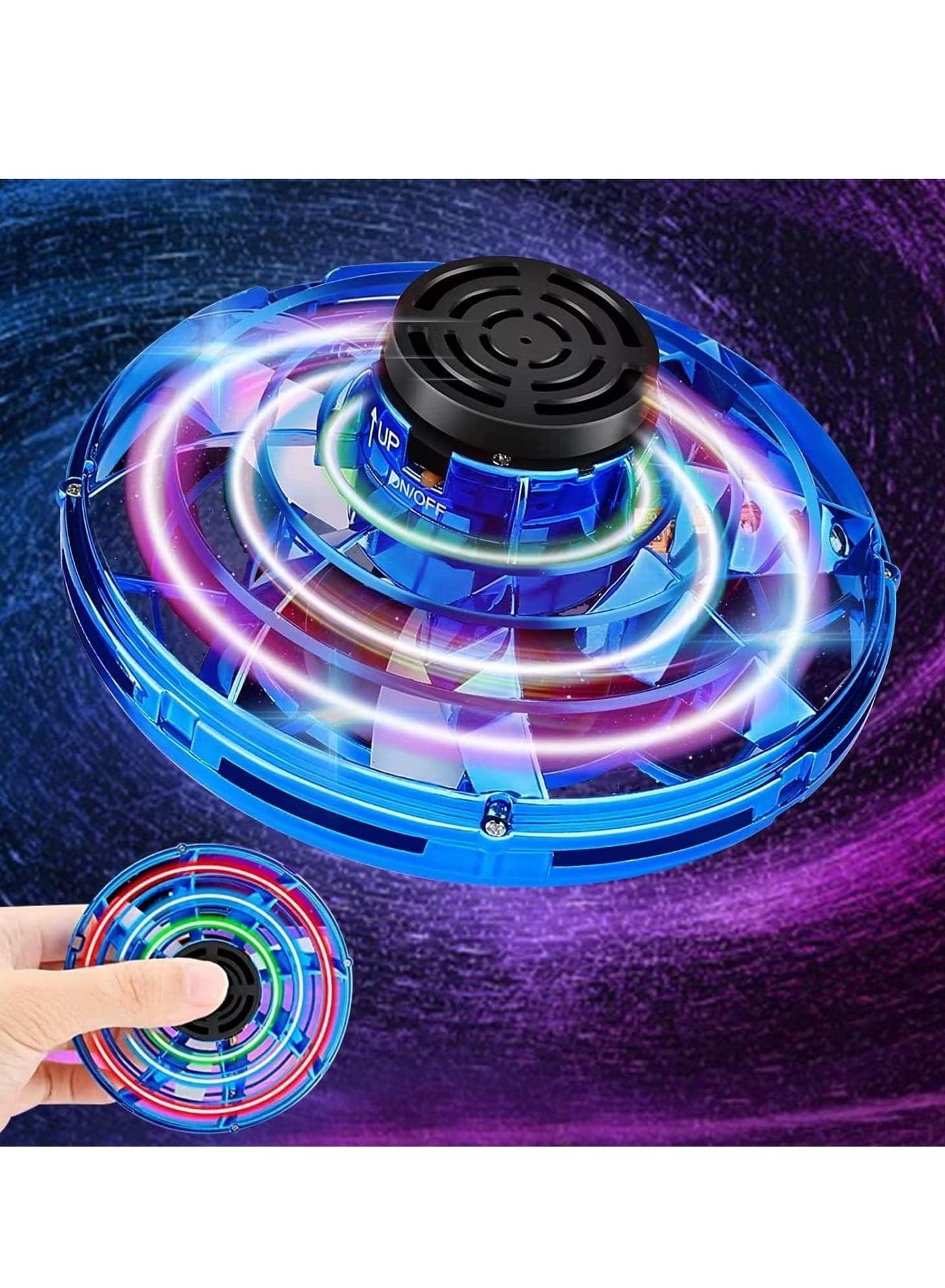 Flying Spinner, Flying Fidget Spinner with LED Lights, Kids Drone Flying Spinner,Mini Drone with USB Rechargeable for Fun Indoor Outdoor (Blue), One Size