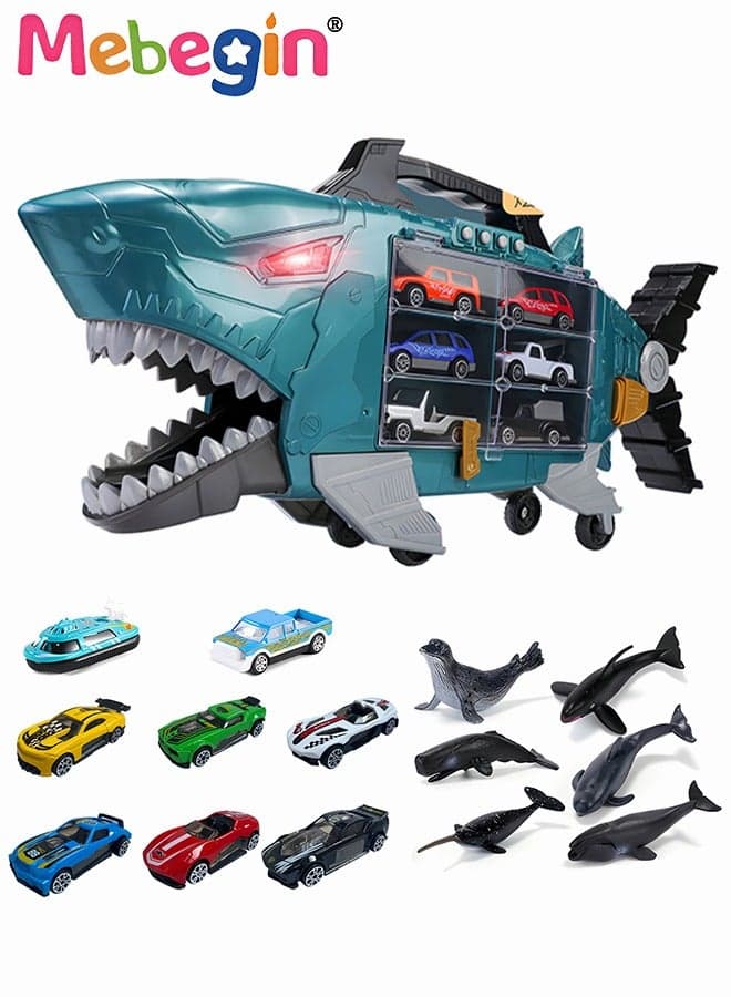 Toddler Toys Cars Pull Back Toys Carstoy Shark Storage Cart Alloy Pull Back Car Racing VehiclesMini Car Toys For Kids Includes 8 pull back Toy Cars and Sea animals