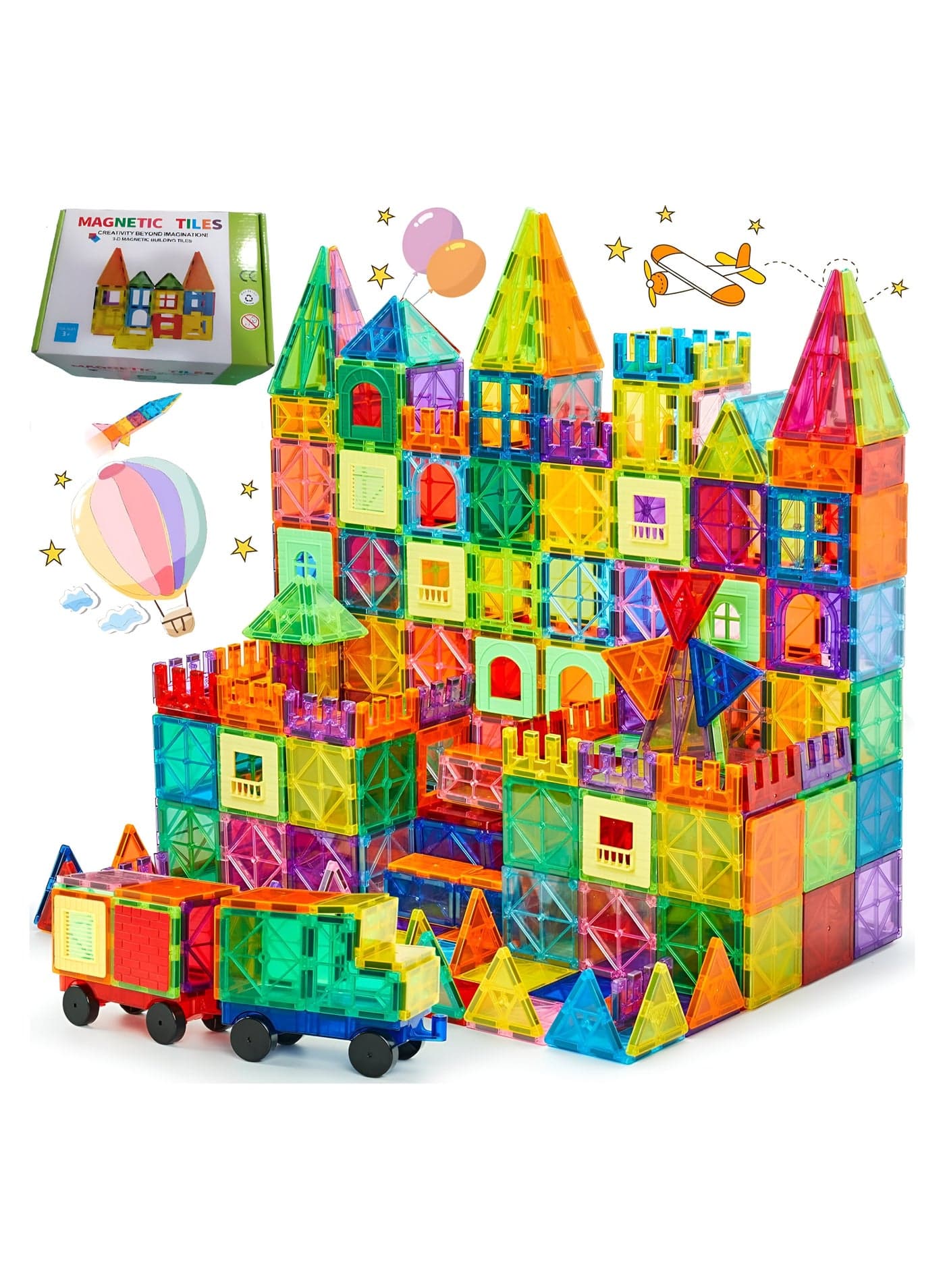 108 PCS Magnetic Tiles Building Blocks Set – Magnet Toys for Kids & Toddlers, STEM Learning Montessori Construction Toy, Educational Creative Building Blocks for 3+ Year Old Boys & Girls