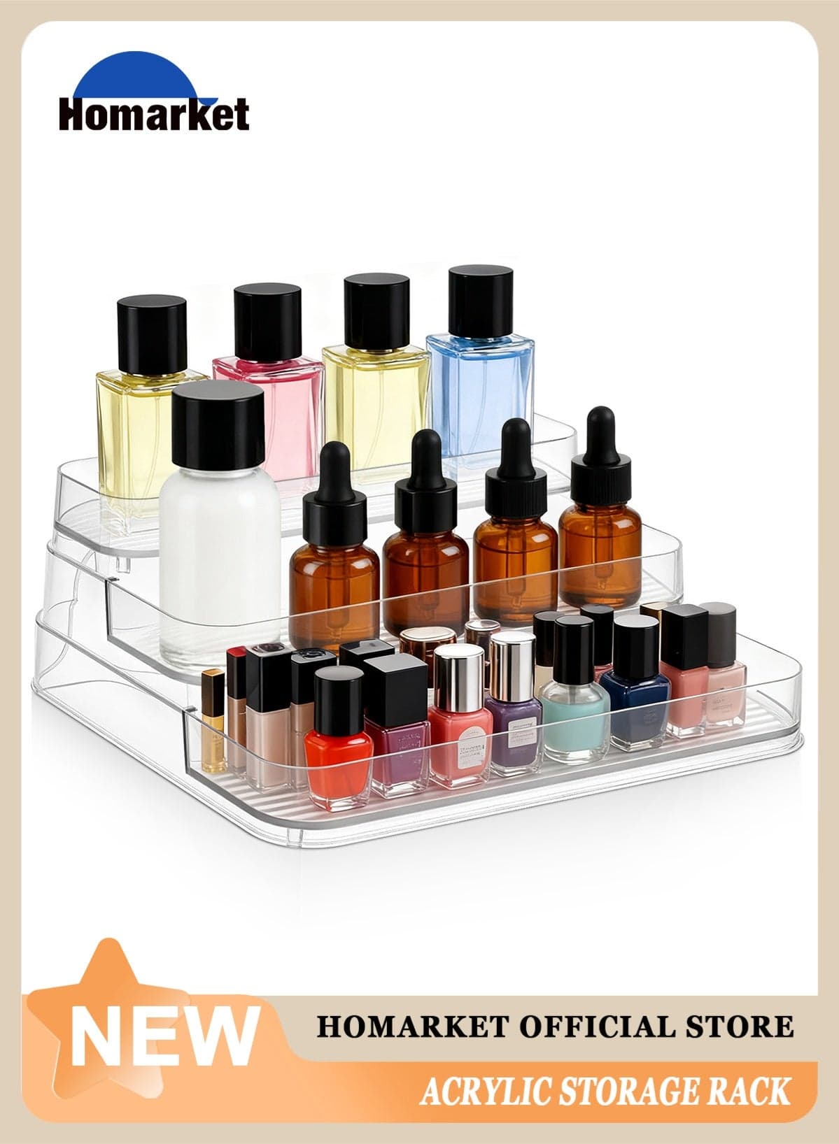 Clear Acrylic Showcase Display Risers, Perfume Cosmetics Organizer, Three-Tiered Shelf, Lotion Skincare Stand, Spice Holder,Sturdy Clear Rack For Kitchen Bathroom Countertop Cabinet Storage