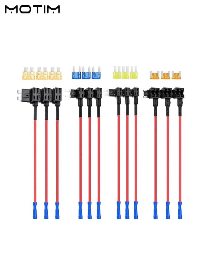 12 Pack 12V Add-A-Circuit Tap Adapter Blade Tap Holder Auto Adapter (2026 New), 4 Types Standard/Mini/Micro2/Low Profile Taps for Cars Trucks Boats