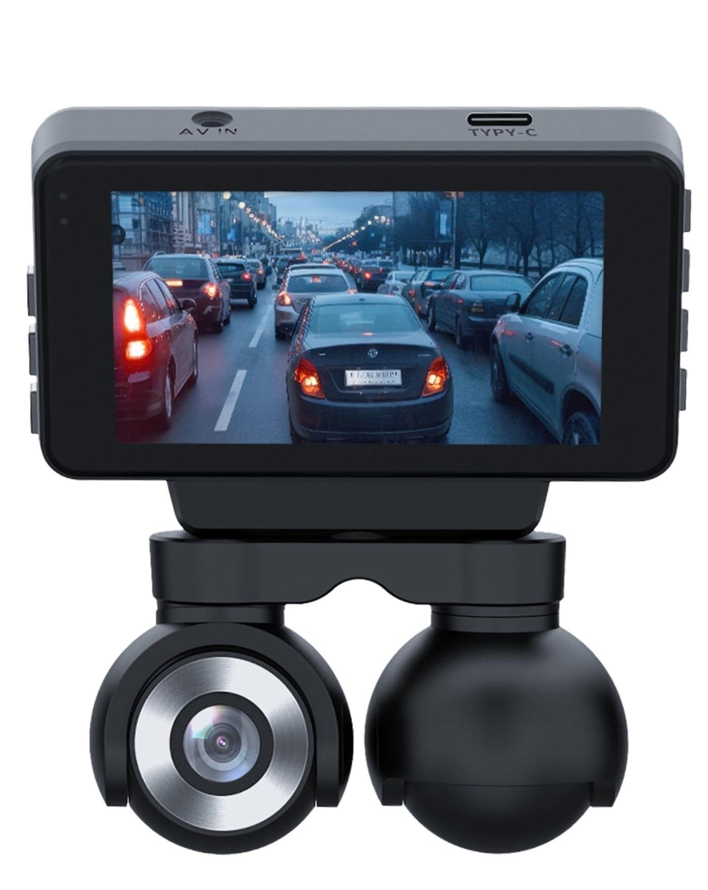 Dash Cam with Front and Rear Dual-channel Camera, 4K Front Record, Night Vision and Collision Detection, Parking Monitor, 3" Touch Display, FHD Inside Recording, Convenient Type-C Power Cable Included - Black