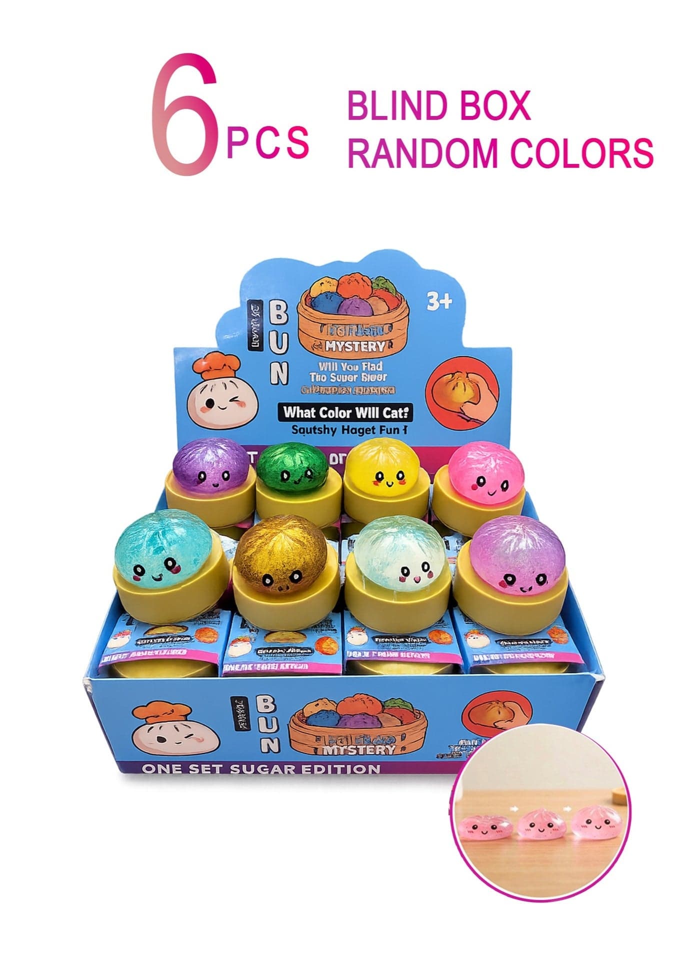 6PCS Mini Dumpling Squishy Dumpling Stress Ball Steamed Stuffed Bun Stress Relief Squeezing Bun Toys For Halloween Project Tricking People Kid Playing(Blind box, Random colors)