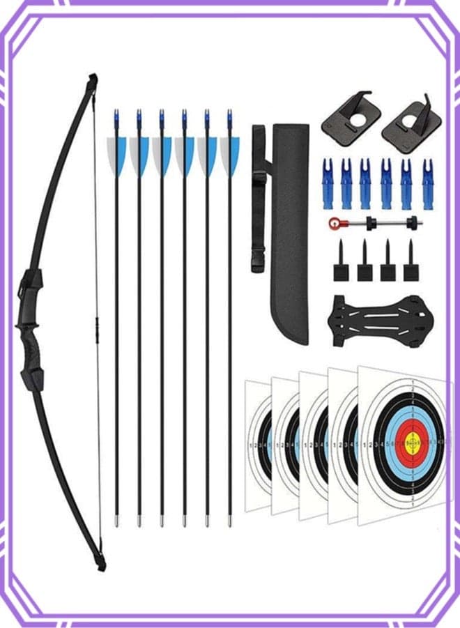 Bow and Arrow Set for Teens, Beginner Practice Bow, Youth Bow and Arrow with 6 Arrows and Accessories for Outdoor Sports Game