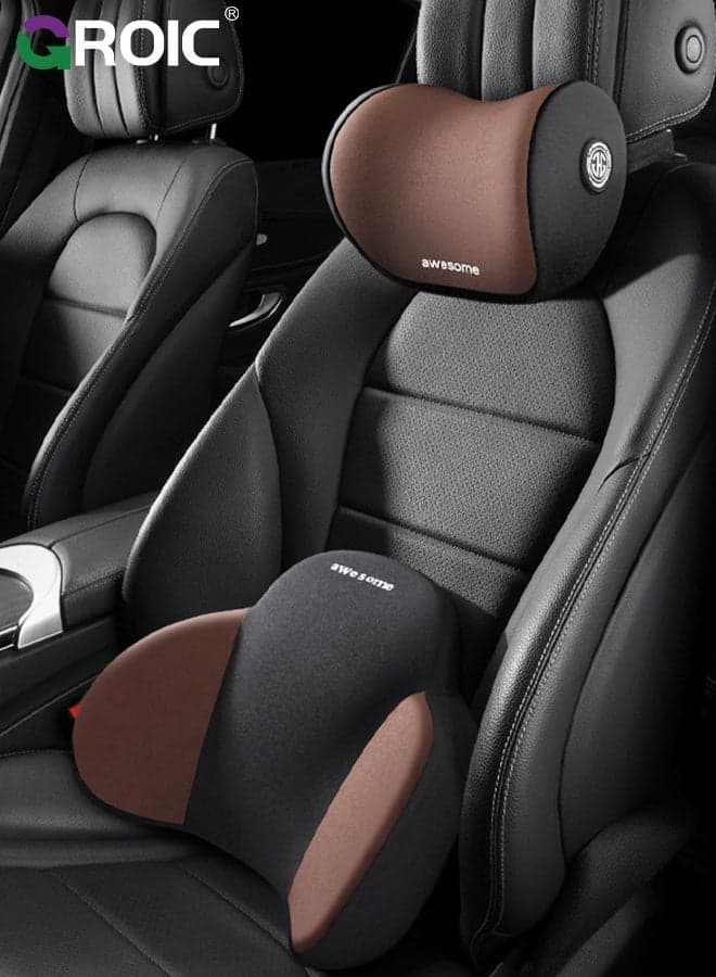 Lumbar Support Pillow and Car Headrest Neck Pillow Set, Car Neck Pillow Kit,Lumbar Support Pillow for Car,Car Back Support,Memory Foam Low Back Cushion for Back Pain Relief,Automotive Interior