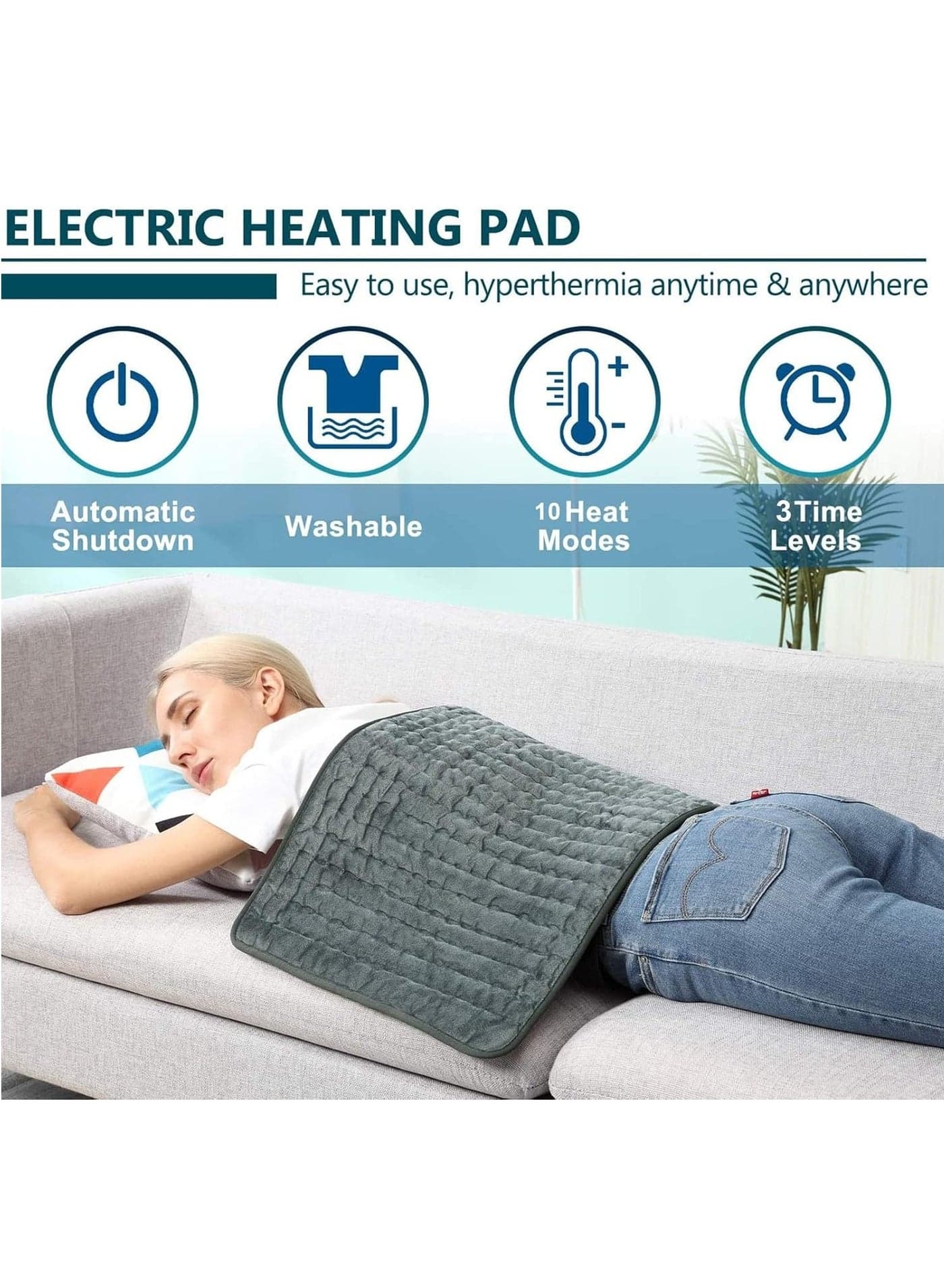 Heating Pad - Electric Heat Pad for Back Pain and Cramps Relief Electric Fast Heat Pad with 10 Heat Settings Auto Shut Off Machine Washable 12" x 24"