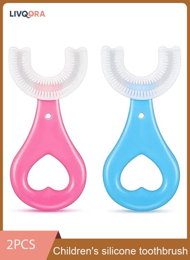 2-Pack U-Shaped Baby Toothbrush Set, Soft Silicone Brush Head for 360° Oral Cleaning, Ideal for Toddlers 2-6 Years (Pink & Blue)