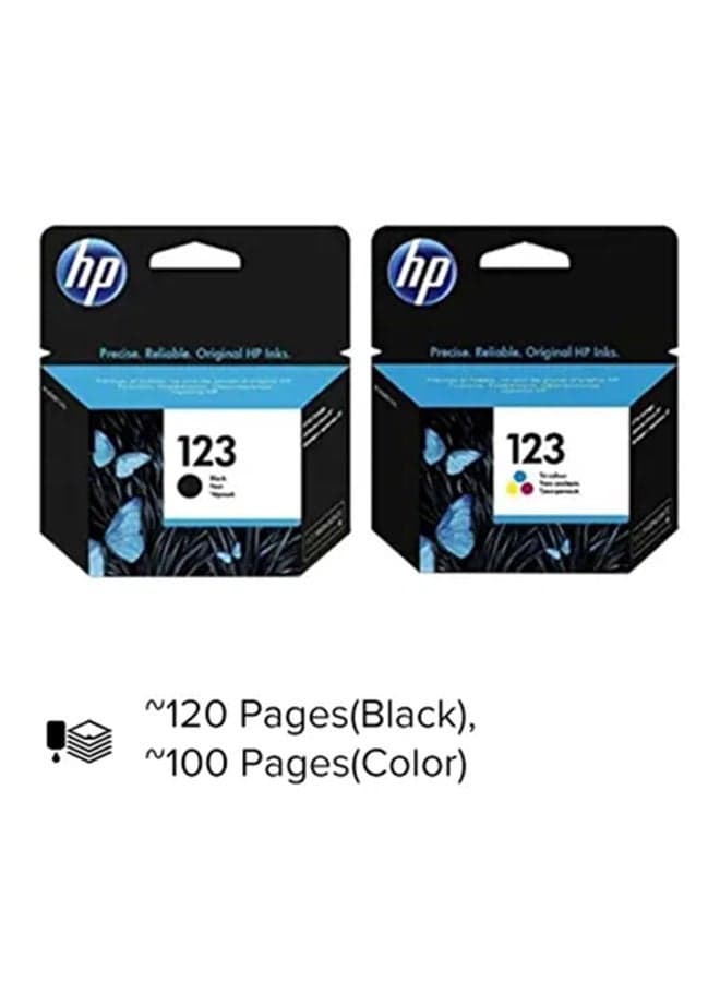 مجموعة مكونة من خرطوشتين حبر HP 123 الأصليتين باللون الأسود وثلاثي الألوان