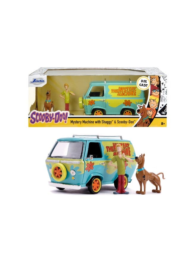 Scooby-Doo Mystery Machine Die-Cast Collectible Model Car Vehicle with Shaggy and Scooby Figures, 1:24 Scale, Multicolored