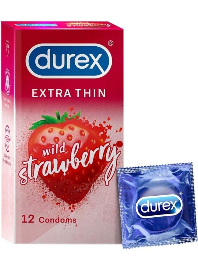 Durex Extra Thin Intense Strawberry Flavoured Condoms For Men - 12s