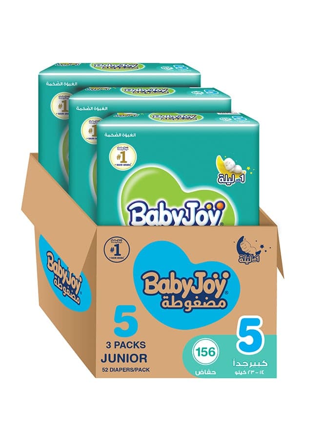 Compressed Diamond Pad Diaper, Size 5, Junior, 14-23 Kg, Mega Box, 156 Diapers
