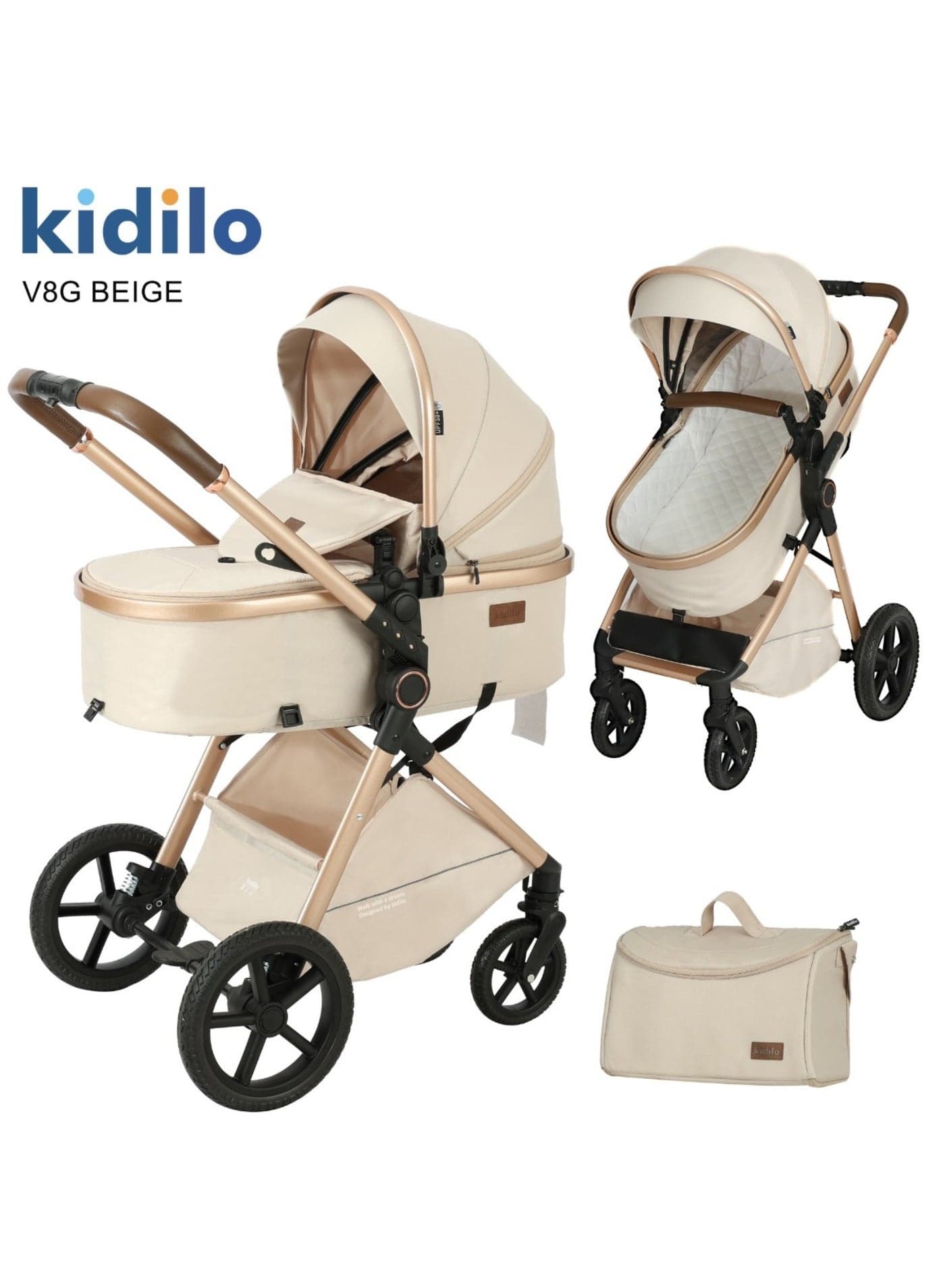 Kidilo V8G Baby Stroller & Travel Pram – Compact, Lightweight, and Foldable Stroller with Adjustable Canopy, Smooth Suspension, Ergonomic Design, and Easy Storage Basket for Newborns and Toddlers