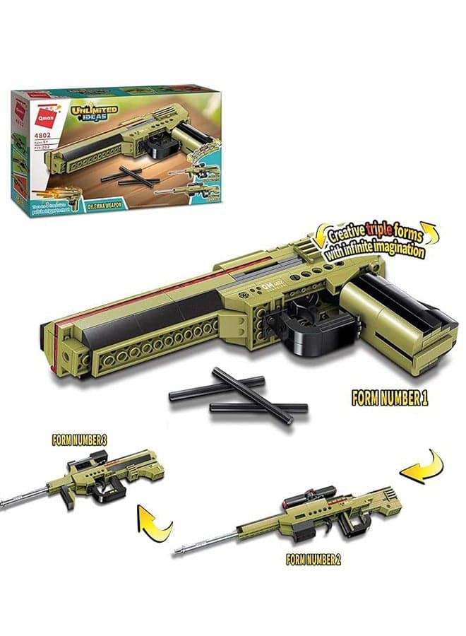 4802 3-in-1 Simulation Blaster Gun Building Blocks Model Toy Gun Educational Toy, Military enthusiast Construction Toy Set, Holiday birthday Gift for Boys,202 PCS