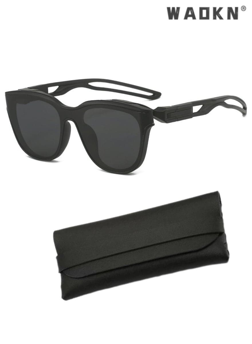 Vintage Curved Lens Sunglasses Women For Men Sun Glasses Punk Luxury Outdoor Hollow Cycling UV400 Protection,Fashion Anti-Glare Sun Shades for Driving, Fishing, Traveling (Black)
