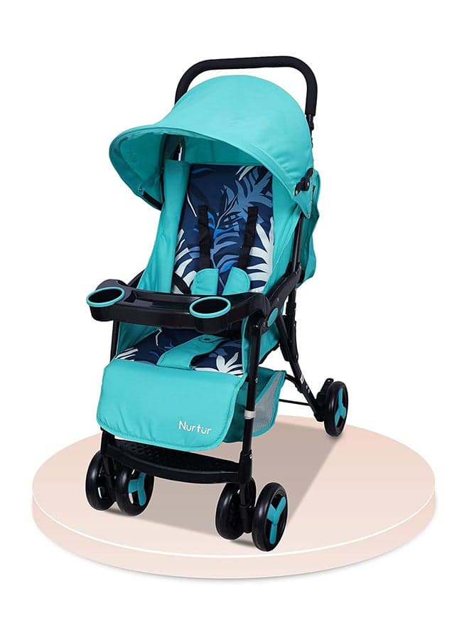 Ryder Ultra Compact Lightweight Baby Travel Stroller with Storage Basket, Detachable Food Tray, Reclining Seat and Leg Rest, 0-36 Months, , Teal Printed