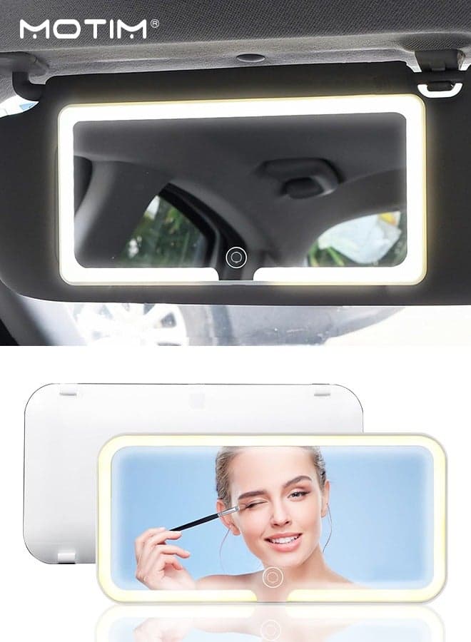 Car Makeup Mirror, Touch On Screen LED Sun Visor Vanity Mirror with Supplement Light, 3 Light Modes, USB Rechargeable For Car Truck SUV