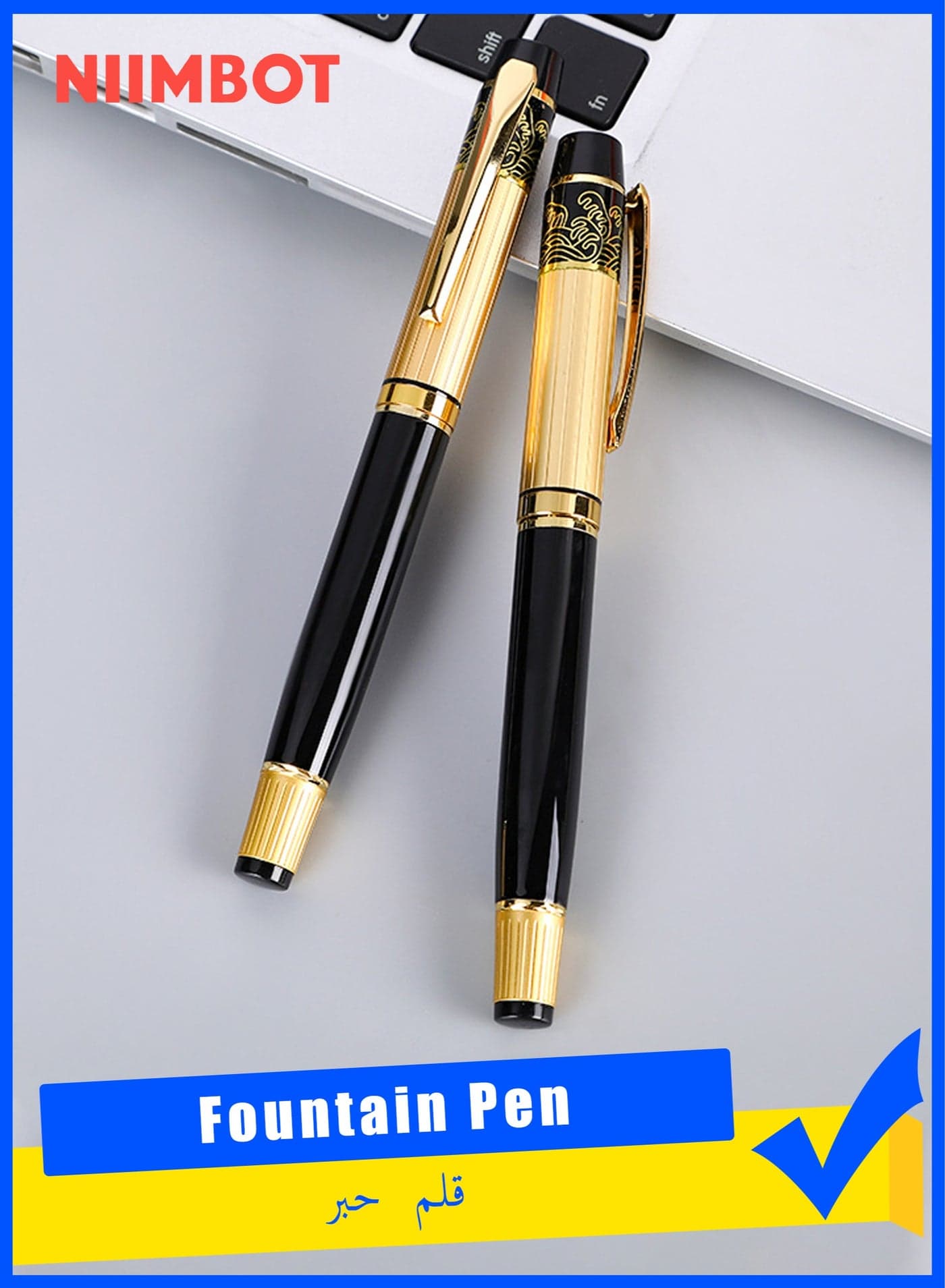 2 Pieces Black and Gold Business Fountain Pen, Best Pen Gift Set for Men & Women, Professional, Executive, Office, Nice Pens (Without Ink Cartridges)