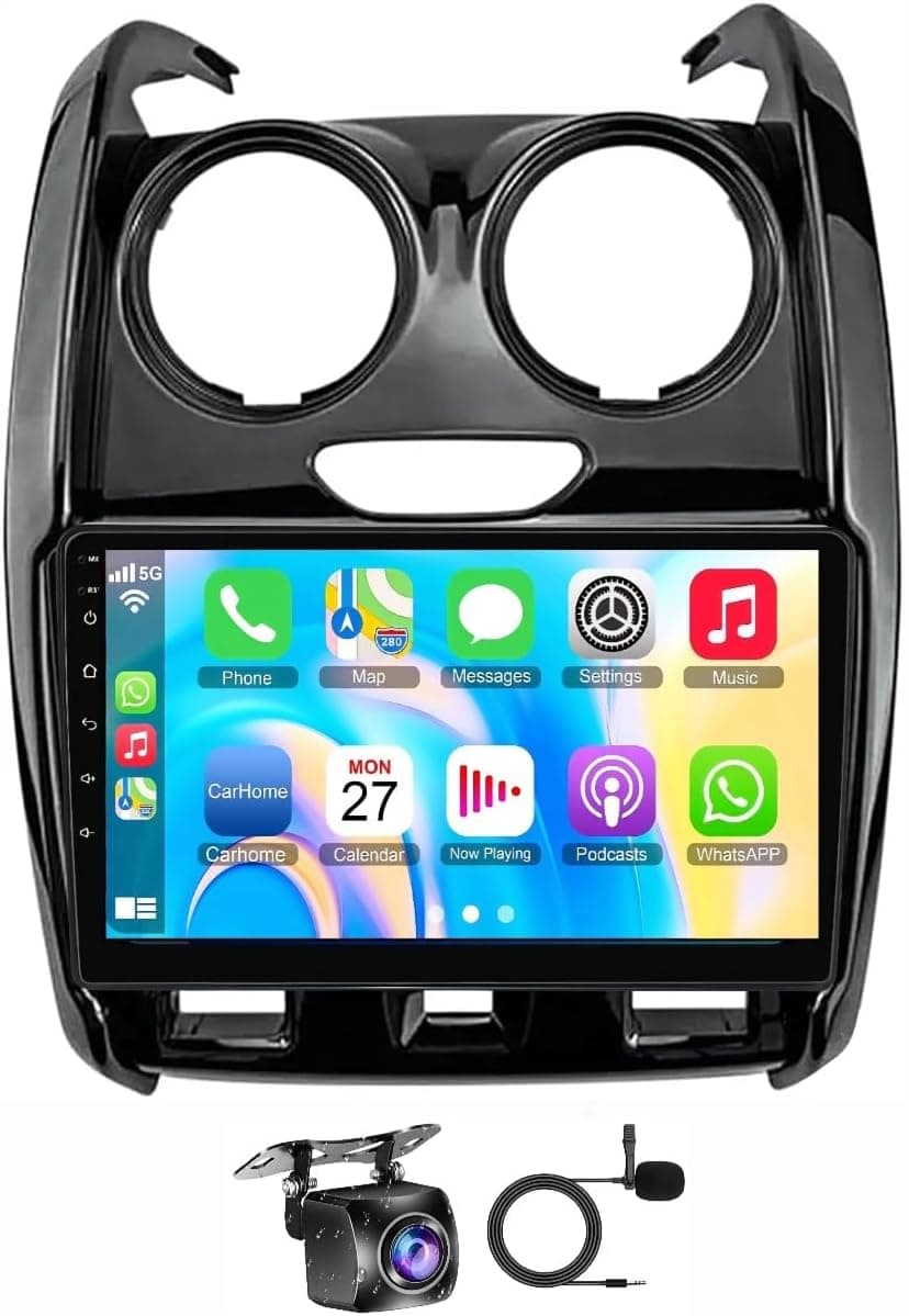 Android Car Stereo for Renault Duster 2015–2021, 8+128GB 8-Core Touch Screen with GPS Navigation, Wireless Apple CarPlay & Android Auto, Bluetooth, WiFi, DSP, AHD Backup Camera Included