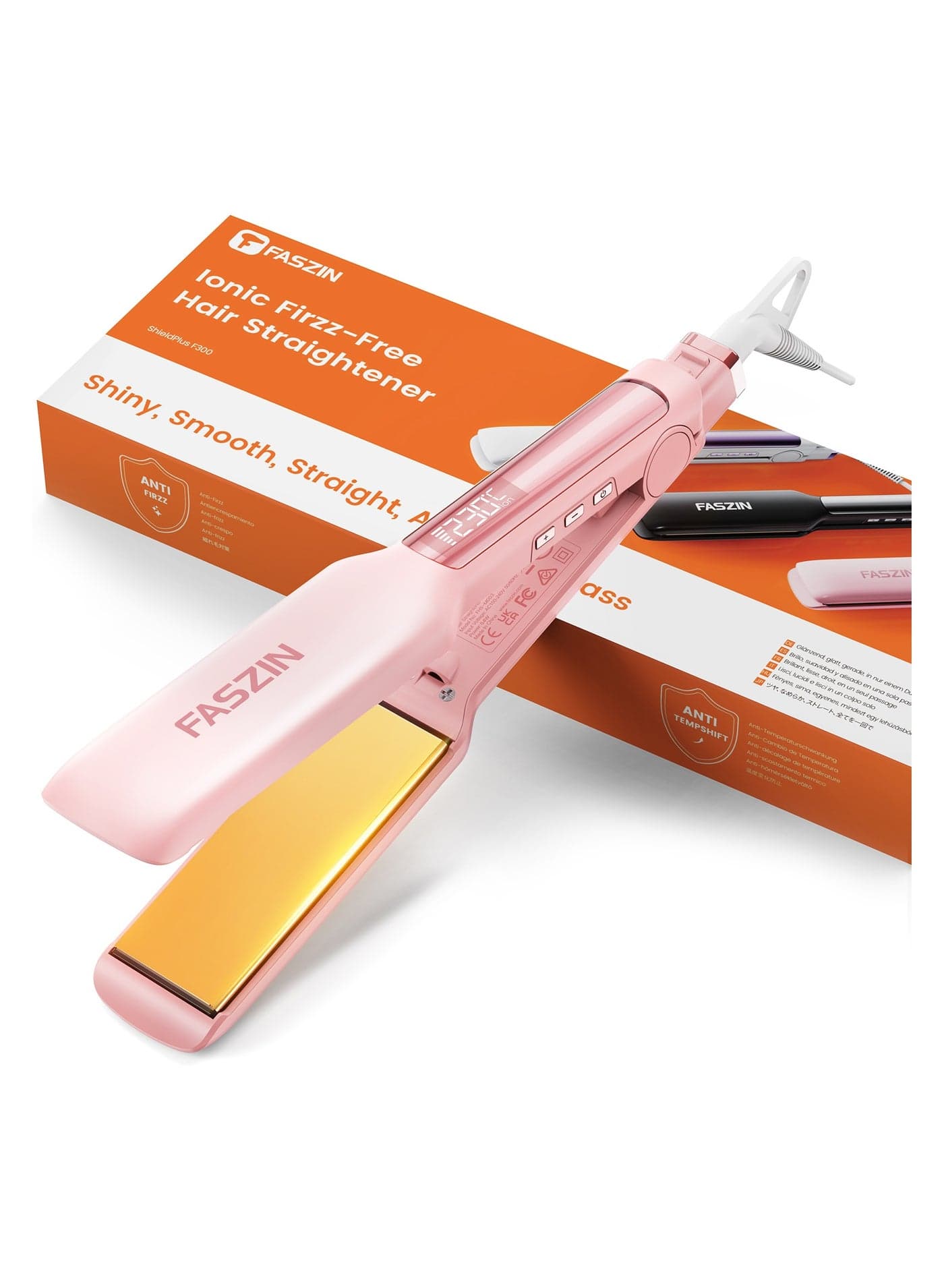 Professional Hair Straightener 42MM Wide-Plate Titanium Negative Ion Flat Iron 30s Rapid Heating LED Real-Time Temp Display Wide Voltage 10 Adjustable Temperature Levels (130°C-230°C) PINK