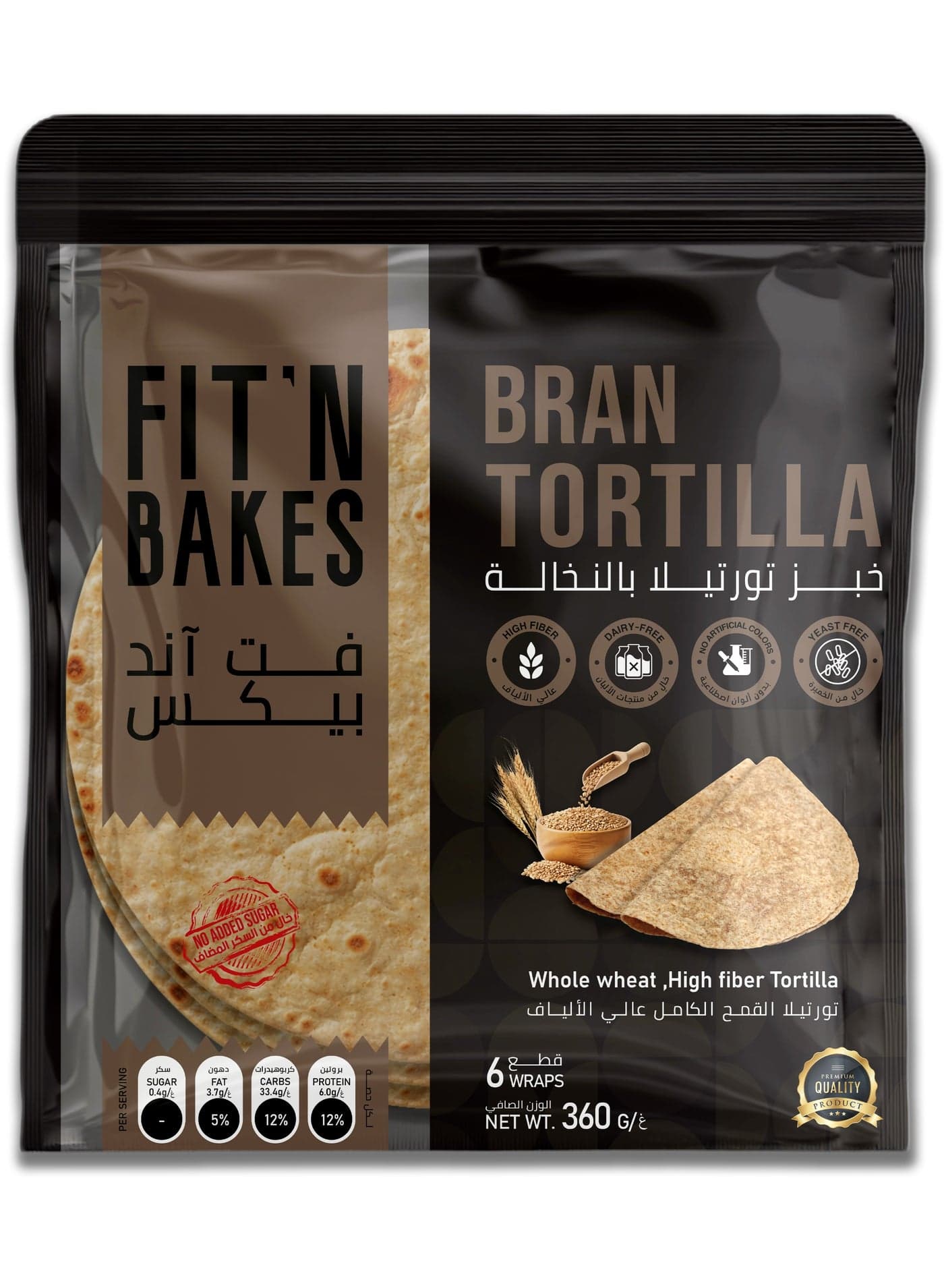 FIT 'N Bakes Bran Tortilla 360g Bread (Bran)