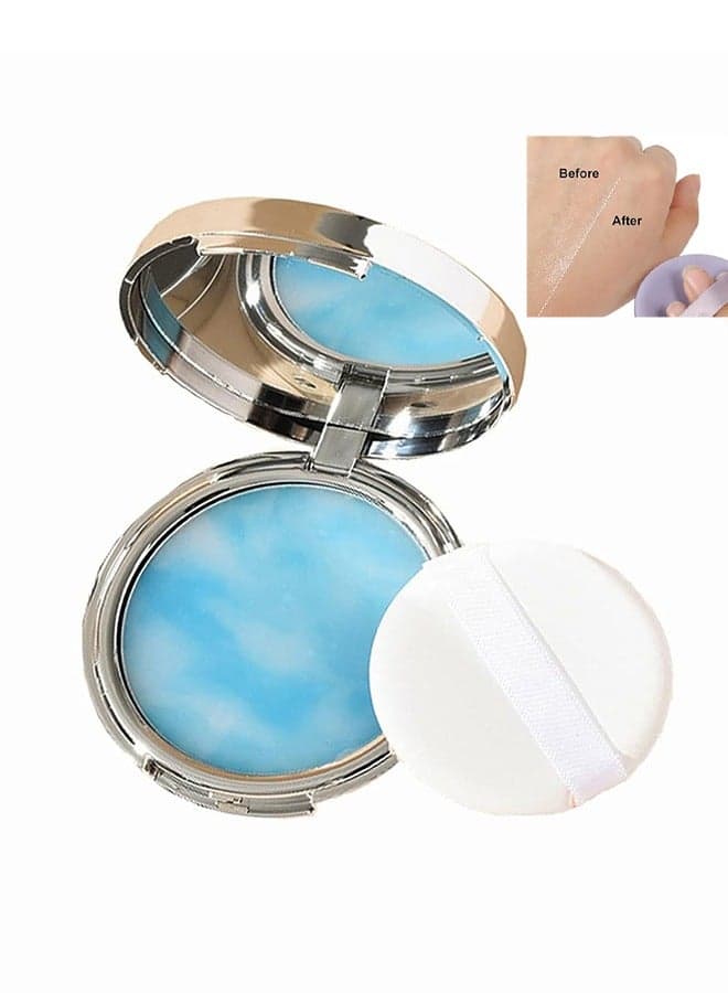 Oil Control Pressed Powder, Jelly Pressed Powder Face Makeup Setting Powder, Powder Free Delicate and Skin-friendly, Flawless Matte Long Lasting Finishing Lightweight Waterproof Face Cosmetics # Blue Sky And Cloud
