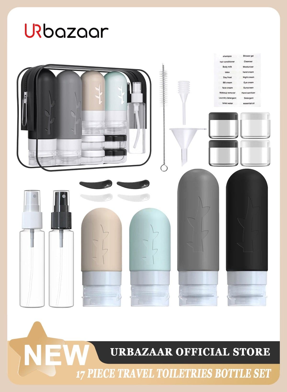 18pack Travel Bottles for Toiletries,TSA Approved Silicone Travel Containers jar for Toiletries,Leak Proof Refillable Liqus Shampoo And Conditioner Travel Essentials toiletry Bottles