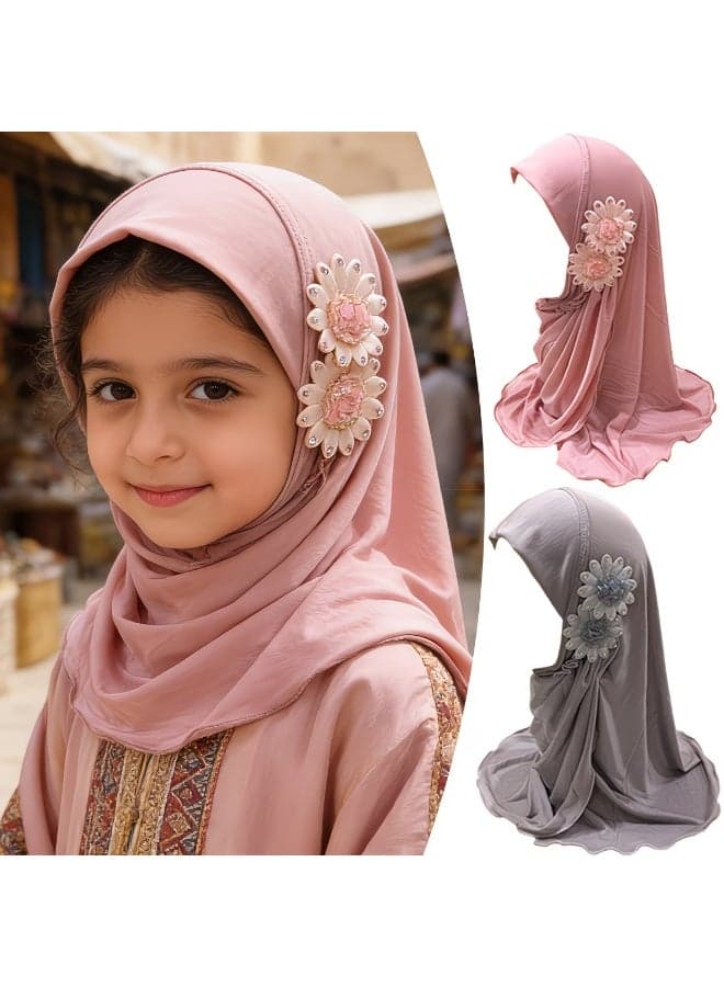 2 PCS Muslim Hijab for Girls, Neck Scarf Breathable Comfortable Easy for Daily Use Travel Ramadan EidWear