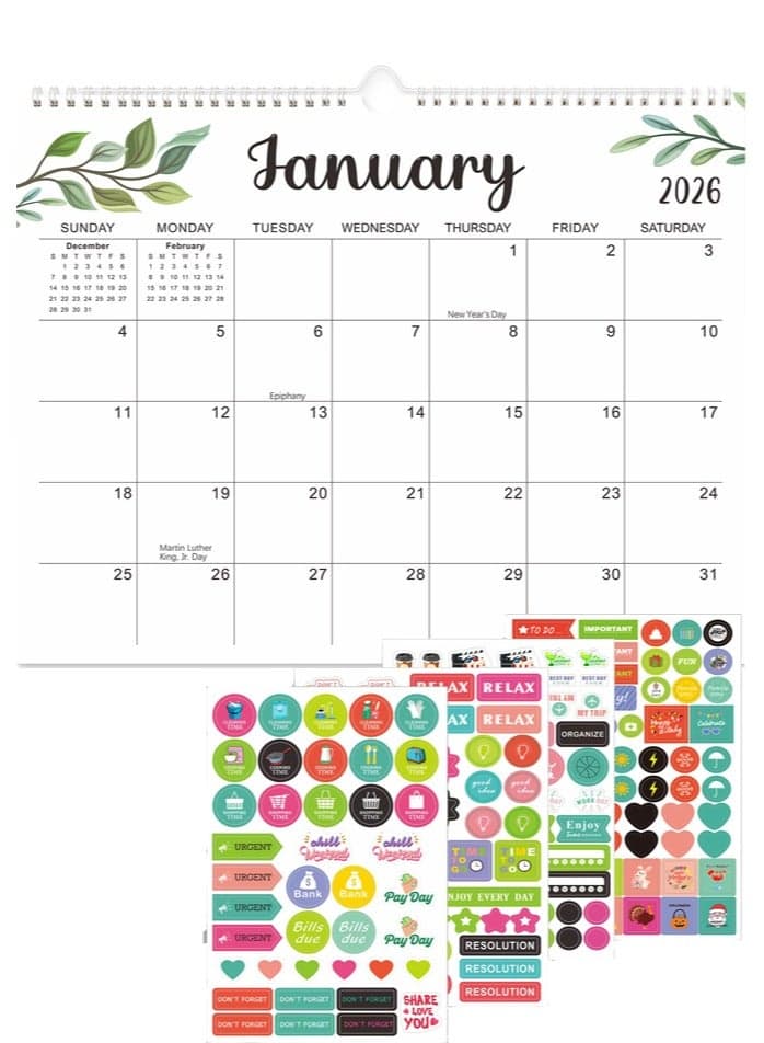 Calendar 2026, 18 Months Wall Calendar Jan 2026 - Jun 2027, Twin-Wire Binding, Premium Paper, Suitable for Keeping Important Dates, Perfect for Organizing
