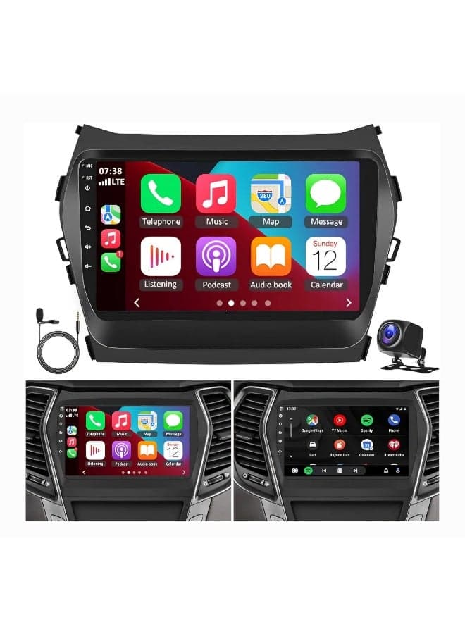 Android Car Stereo Screen Hyundai Santa Fe IX45 2013-2017 With Carplay Android Auto Wireless 4GB RAM 32GB ROM With 360D Panoramic Cameras Included Fast Interface Radio Bluetooth
