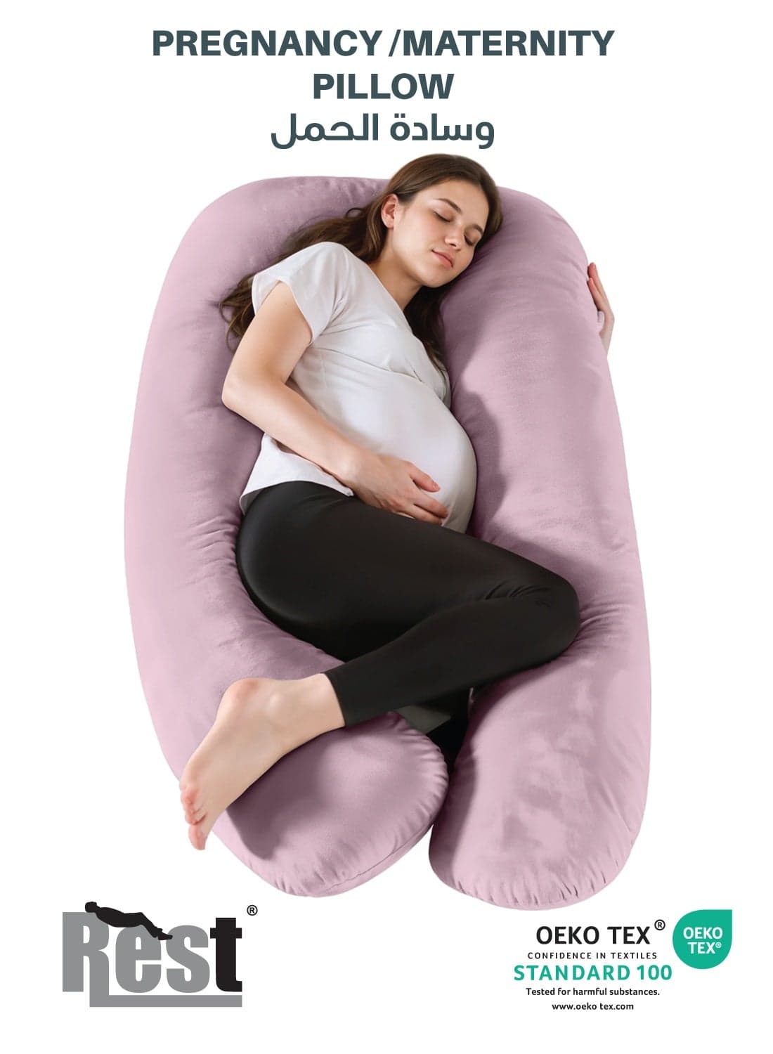 REST Premium Velvet U Shaped Pregnancy Pillow 70x140cm Maternity Full Body Pillow For Pregnant Women for Back , Hip , Neck and Knee Support with Removal Cover , Pink