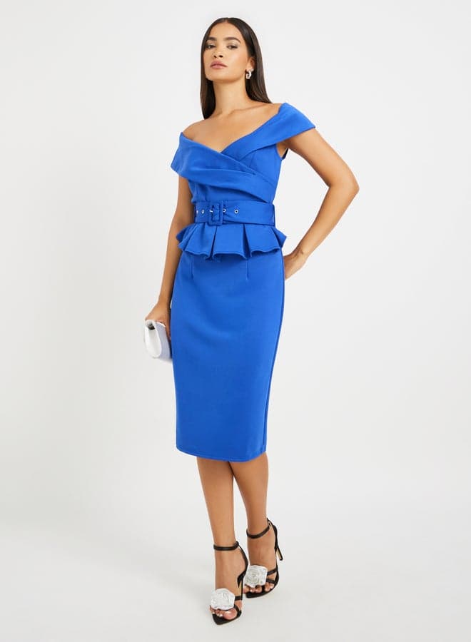 Belted Peplum Midi Dress