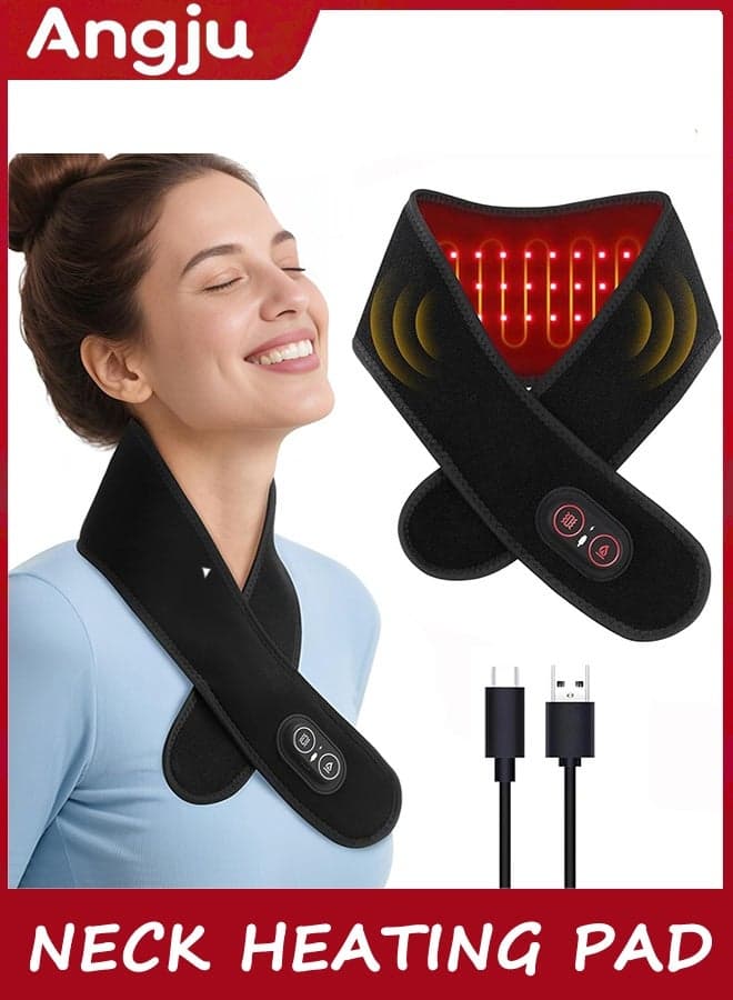 Neck Heating Pad With Massage, Neck Massager with Heat and Red Light, Cordless Electric Heating Pad for Pain Relief, Thermal Hot Compress Neck Warmer Brace, Heat Therapy for Soreness Stiffness