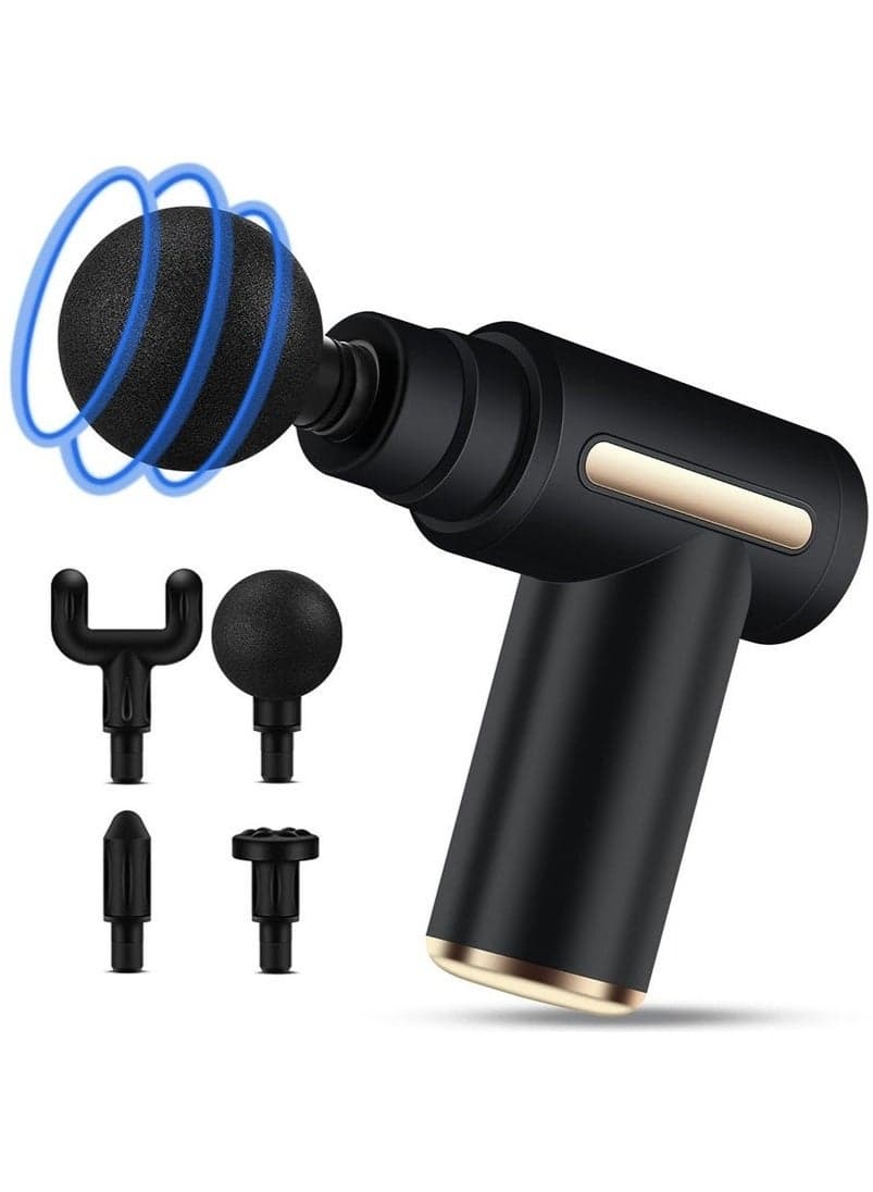Mini Massage Gun, Portable 6 Speeds Muscle Massager Deep Tissue with 4 Massage Heads, Super Quiet Type-C Charging Percussion Massage Gun for Muscle Pain Stiffness Relief