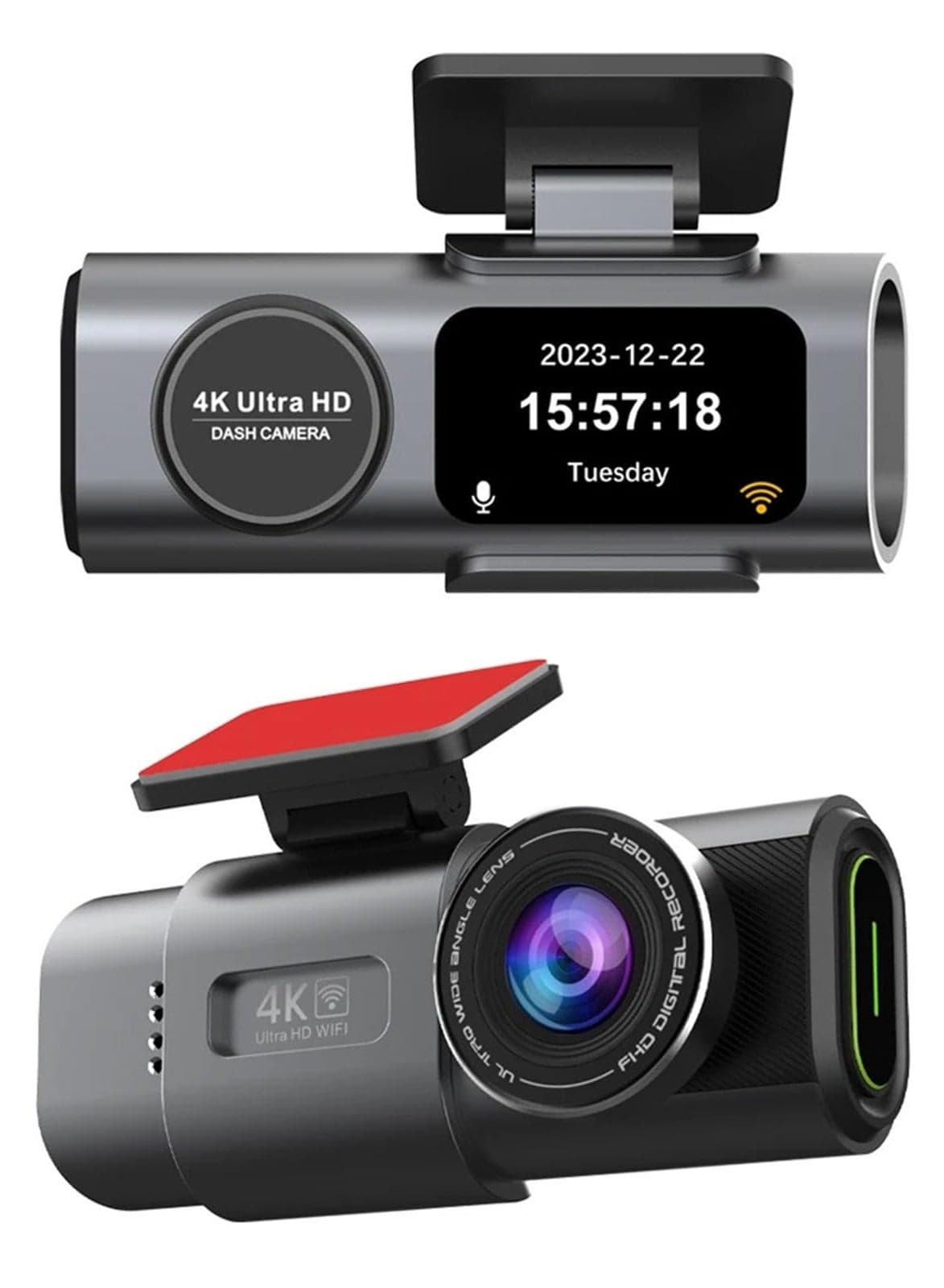 4K Dual Lens Dash Cam with Night Vision & WiFi - Front & Rear Car Camera, 24/7 Parking Mode, Loop Recording, Ultra Wide Angle, Gravity Induction
