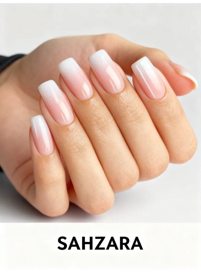 Pink Ombre Press On Nails 24 PCS Square Full Cover Artificial Nails, Glossy Soft Gradient False Nails, Reusable Stick On Nails, Elegant French Fade DIY Manicure Kit for Wedding Party