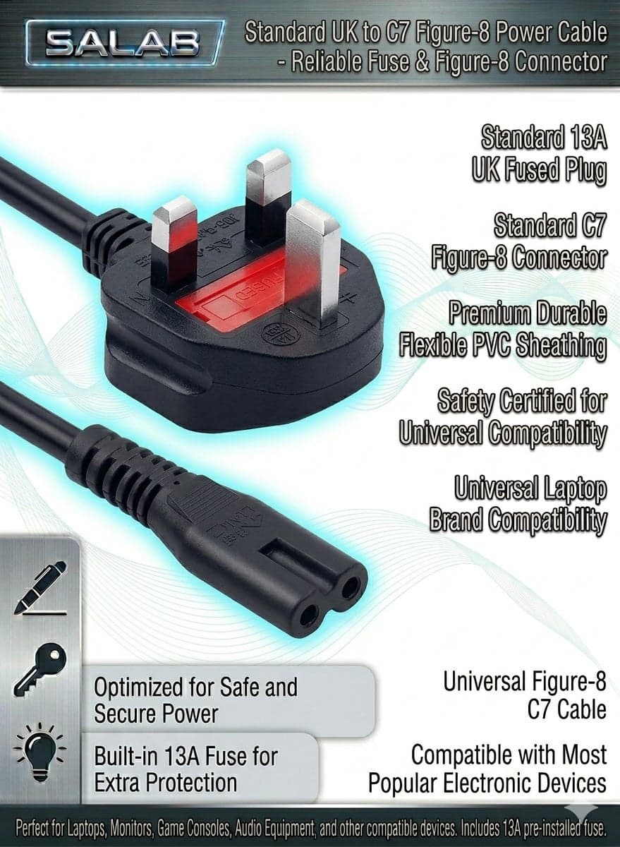 2 Prong Power Cable Cord for HP Envy/OfficeJet, Canon Pixma/Maxify, E pson, Brother, Dymo Label Writer Printer, Sony PlayStation 2/3/4 (PS2/PS3/PS4), Xbox One X, Xbox 1s 2 Pin Power Cable