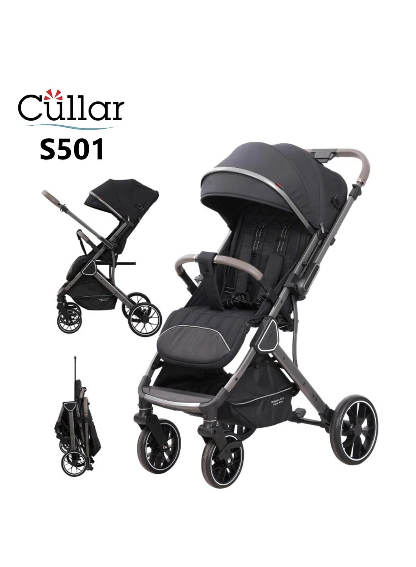 Cullar S501 Baby Stroller | One-Hand Fold, Adjustable Canopy, Reversible Seat & Multi-Position Recline | Shock-Absorbing Wheels, 5-Point Harness, Large Storage Basket | Lightweight & Compact for Travel