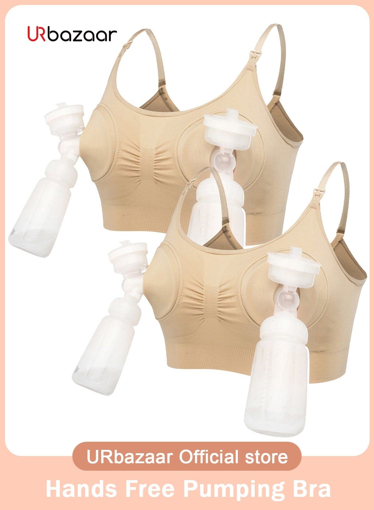 2-Pcs Hands Free Pumping Bra, Adjustable Breast-Pump Holding and Nursing Bra